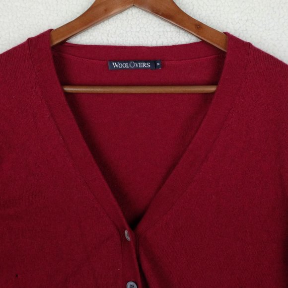 Woolovers Cardigan Womens Medium Red Burgandy Cashmere Merino Button Up Preppy - Picture 2 of 12